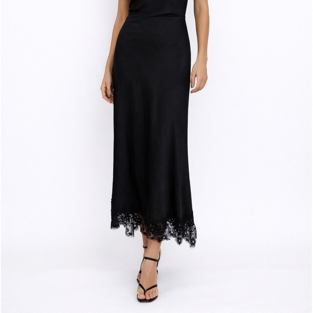 Skies are Blue Lace Trim Midi Skirt Women Size M Black NWT